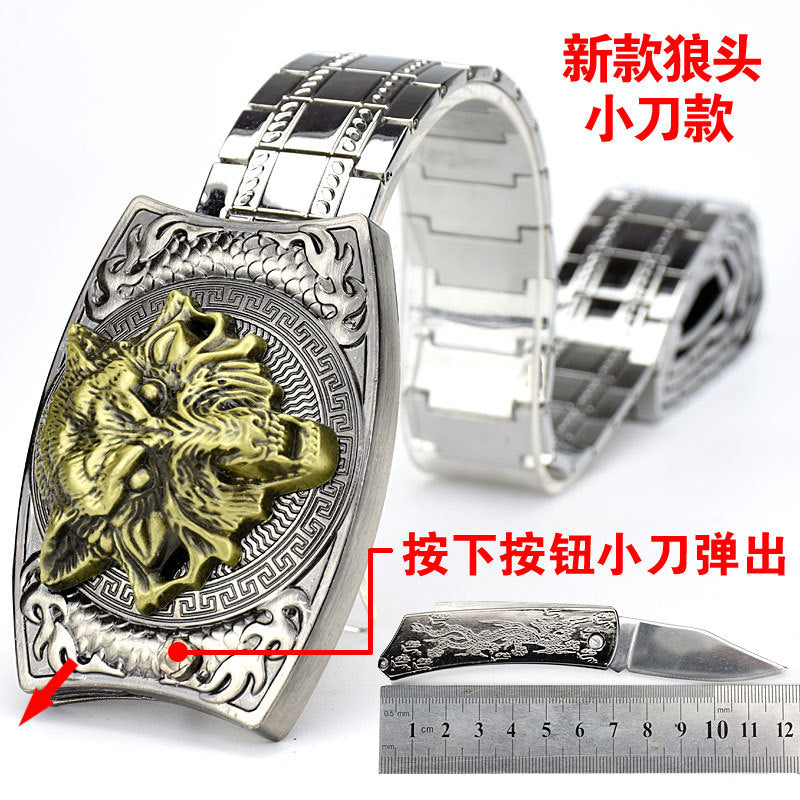 Letter Buckle Men's Punk Style Stainless Steel Self-Defense Metal Belt Z Orspecial Personalized Color: D Belt Length: 110cm