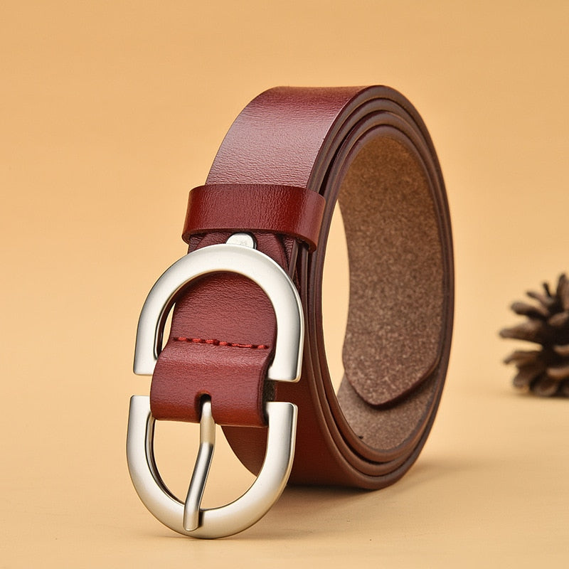 Women's Belt Genuine Leather ladies fashion metal round buckle belt jeans wild luxury brand belts for womenLD032