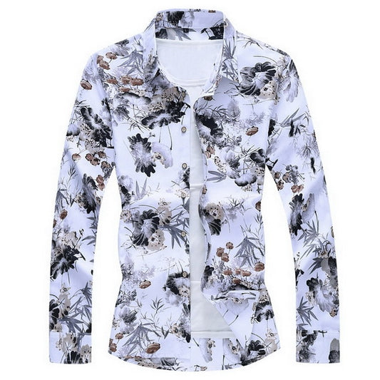 Men&#39;S Fashions 2022 Autumn Spring Clothes Shirt  Long Sleeves  Big Size M-5XL 6XL 7XL Hawaiian Beach Casual Floral Shirt For Man