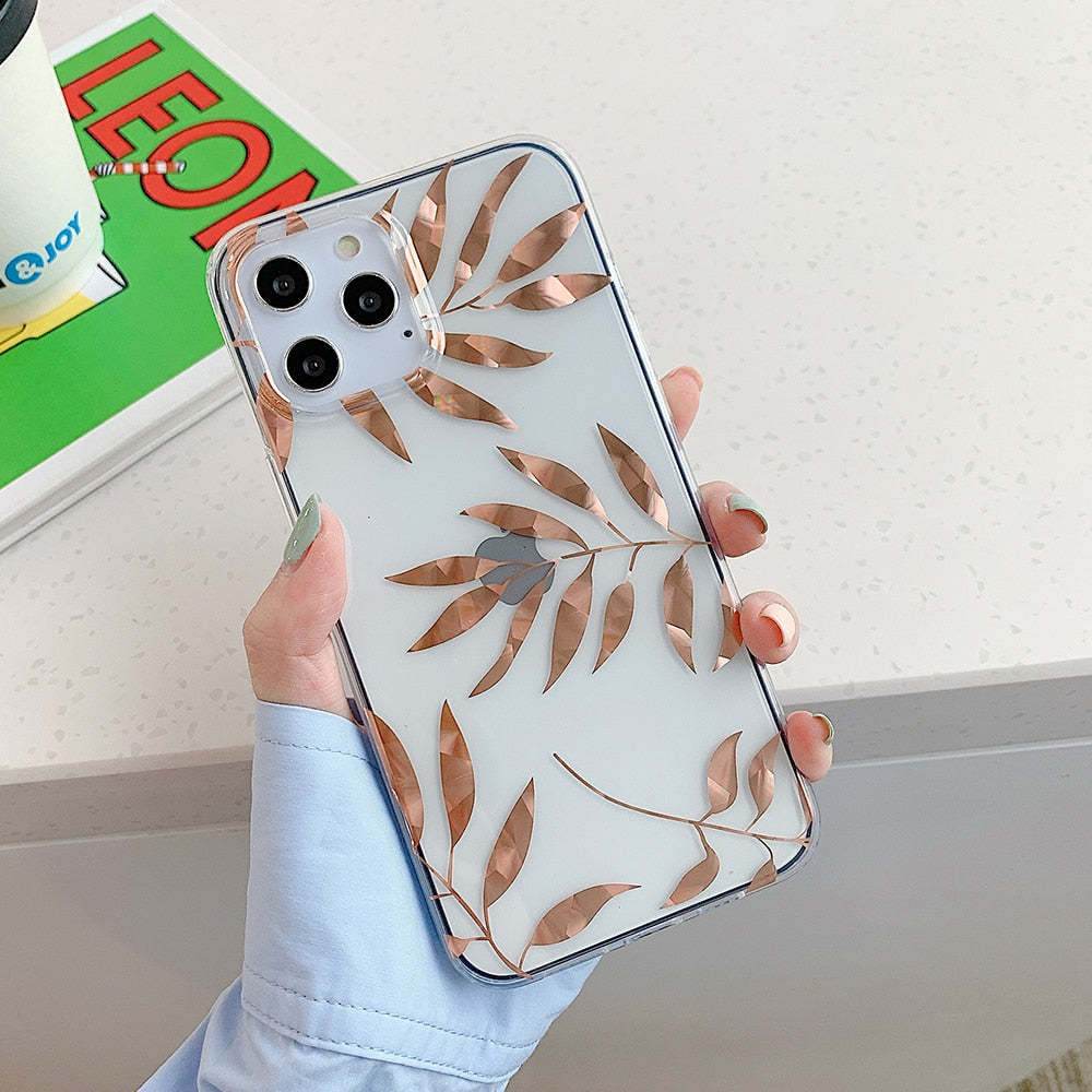 LOVECOM Electroplated Clear Phone Case For iPhone 13 12 11 Pro XS Max XR X 7 8 Plus Soft IMD Leaf Pineapple Back Cover Cases