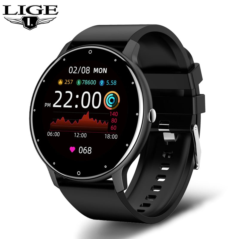 LIGE 2022 New Smart Watch Men Full Touch Screen Sport Fitness Watch IP67 Waterproof Bluetooth For Android ios smartwatch Men+box