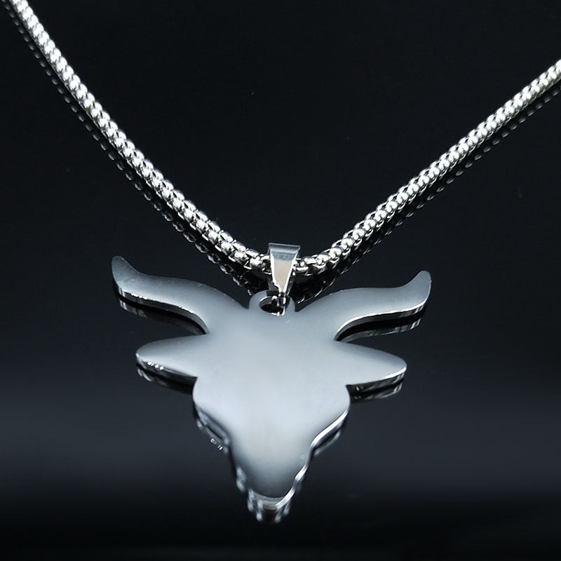 Stainless Steel Satan Sheep Head Necklace Jewelry Silver Color Statement Necklace for Men Jewelry cadenas para hombre N3261S03