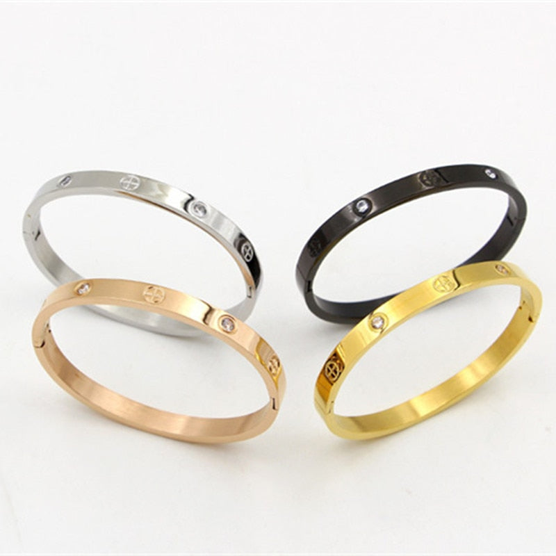 Fashion Jewelry Lover Couple Bracelet Stainless Steel Gold Color Cross Screw Bracelets &amp; Bangles For Men Women Jewelry B008-1