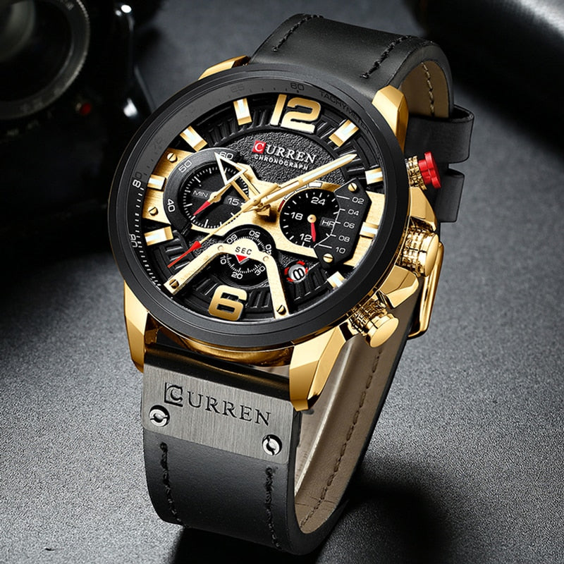 CURREN Casual Sport Watches for Men Blue Top Brand Luxury Military Leather Wrist Watch Man Clock Fashion Chronograph Wristwatch