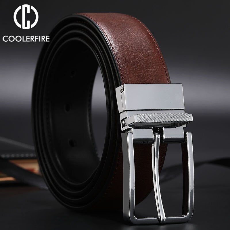 For Jeans Male Rotated Buckle Designer Cowskin Dress Belts Reversible Leather Belt Men Accessories Luxury Waist Belt HQ112