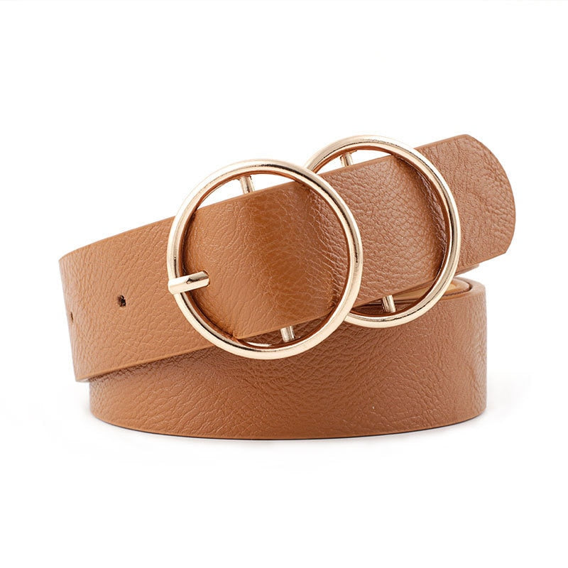 22 Styles Fashion Leather Women Belts Harajuku Gold Silver Double Round Buckle Waist Strap Trouser Jeans Female Waistband