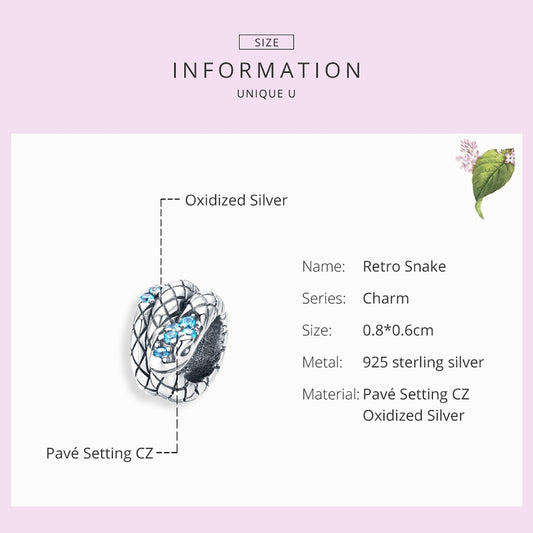 bamoer Genuine 925 Sterling Silver Jewelry Snake Charm for 3mm Snake Bracelet Retro Style Metal Bead Fine Jewelry SCC1351