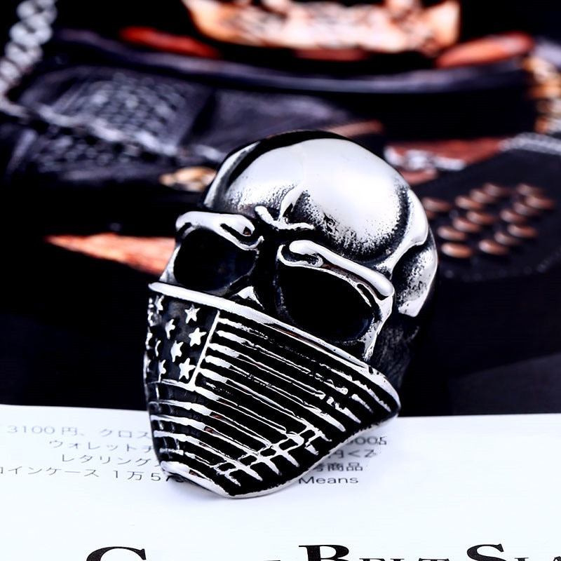 BEIER American Flag Stainless Steel Skull Ring For Man Personality Biker Jewelry Wholesale Factory Price BR8-283