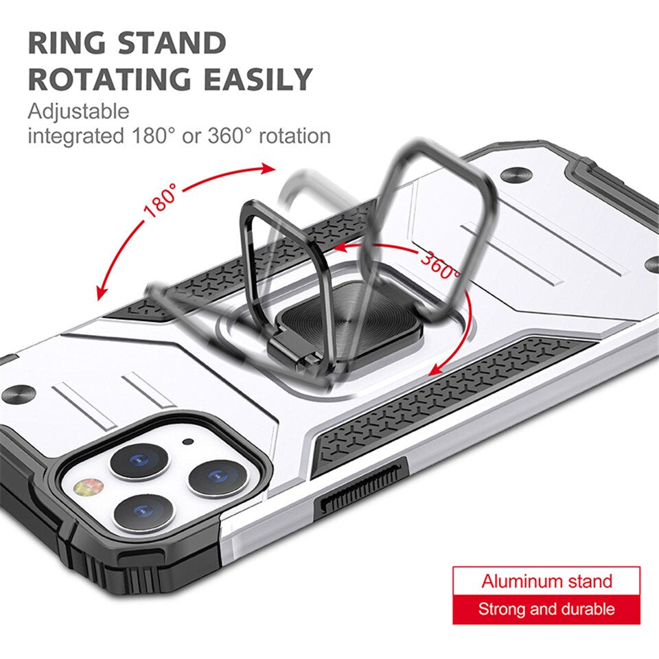 Cases For iPhone 12 Pro Max 11Pro X XS XR 7 8 Plus Phone Shell Kickstand Silicone Shockproof Magnetic Car Holder Ring Phone Case