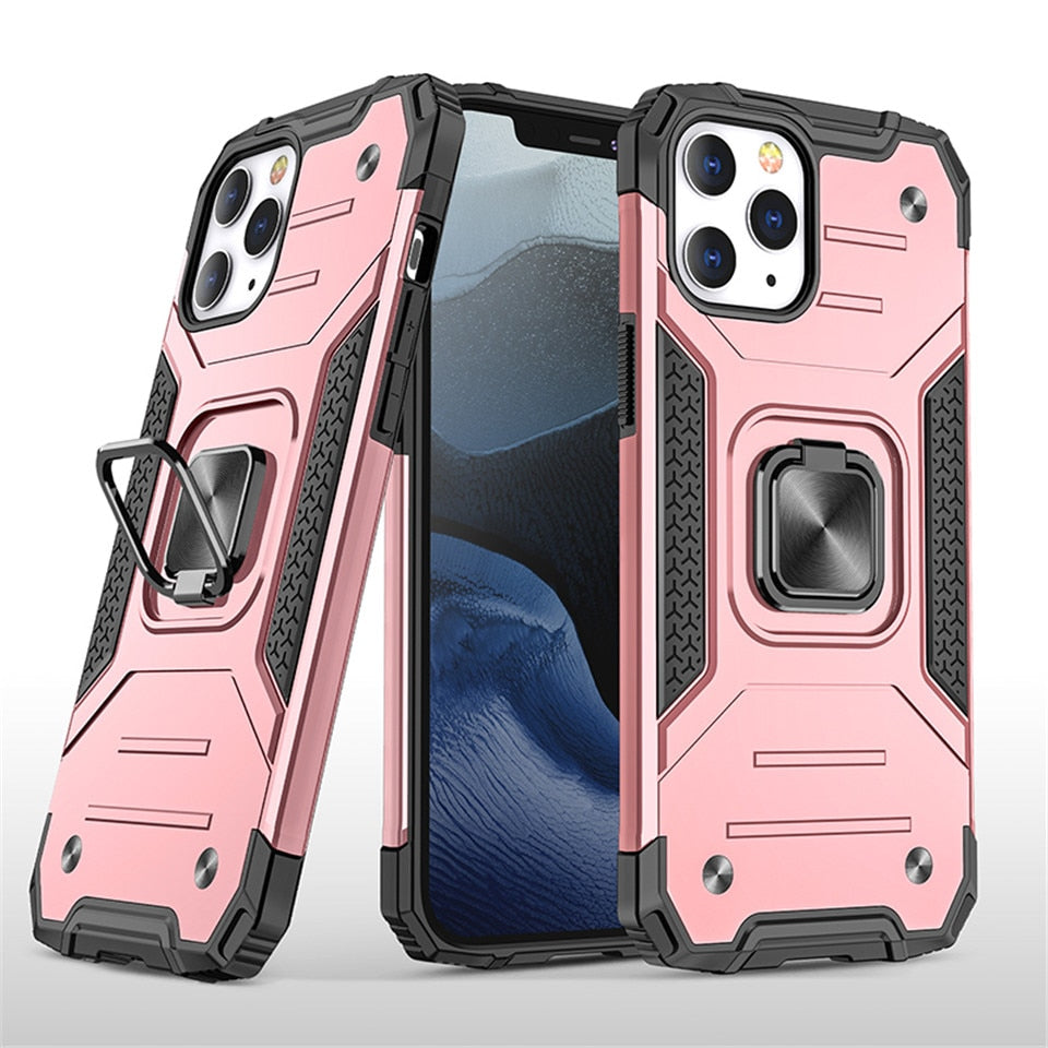 Cases For iPhone 12 Pro Max 11Pro X XS XR 7 8 Plus Phone Shell Kickstand Silicone Shockproof Magnetic Car Holder Ring Phone Case