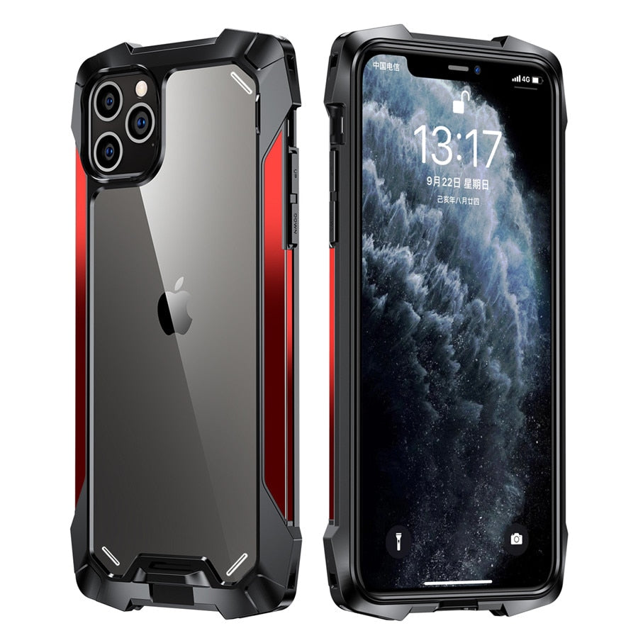 R-just Shockproof Silicone Airbag Phone Case For iPhone 12 Mini 11 Pro MAX Metal TPU Acrylic Back Cover Cases