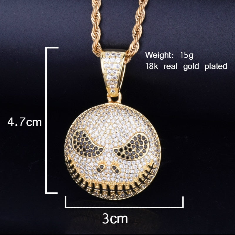 Character Round Face Pendant Necklace Gold Color Cubic Zircon Men's Hip Hop Jewelry for Men