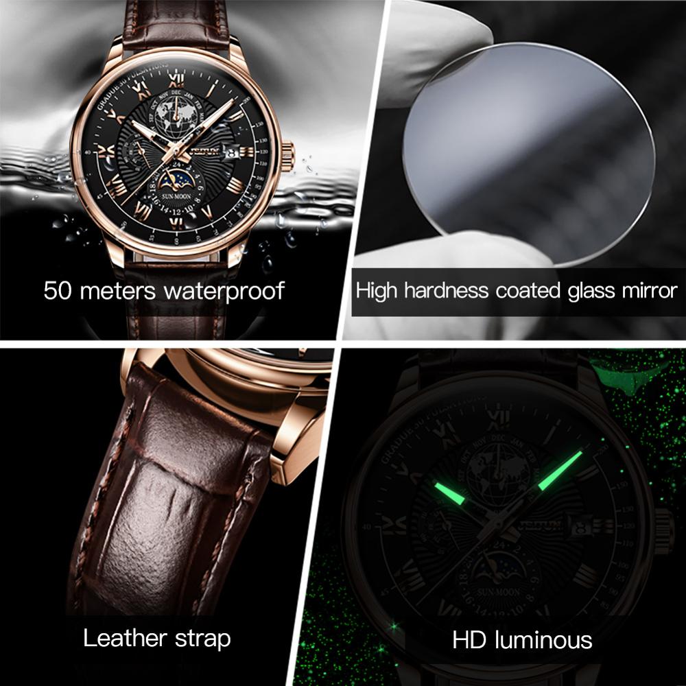 JSDUN Men&#39;s Mechanical Watch Luminous Leather Strap Waterproof Man Watch Top Brand Luxury Business Watch For Men Moonswatch 8909