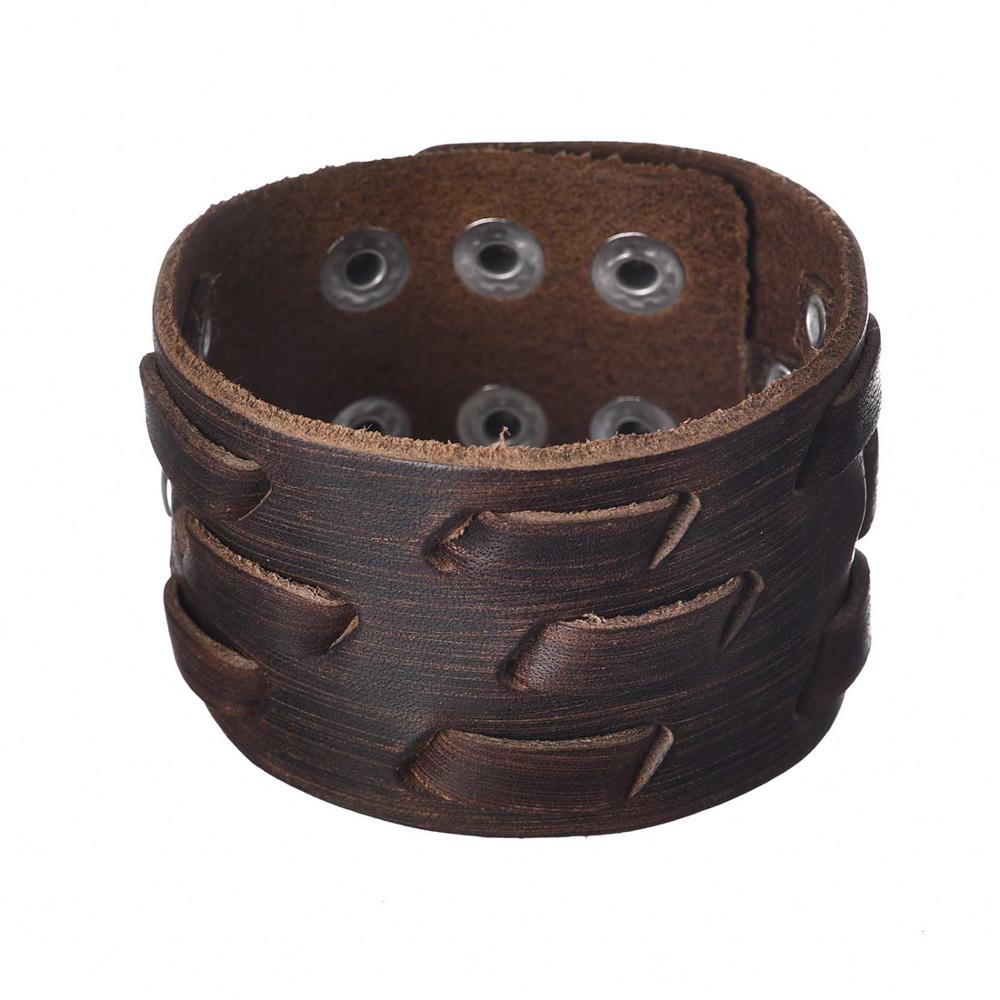 Jiayiqi Punk Men Jewelry Genuine Leather Bracelet Vintage Cuff Charm Bracelet for Men Leather Jewelry Pulsera bijoux Party Gifts