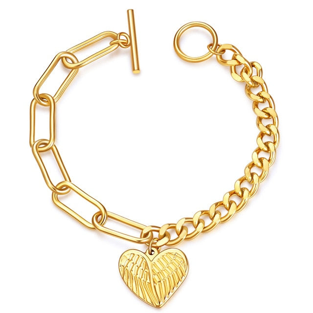 Love Heart Charm Bracelets For Women Gold Silver Color Stainless steel Bracelet&Bangle Jewelry Europe American Style Jewelry