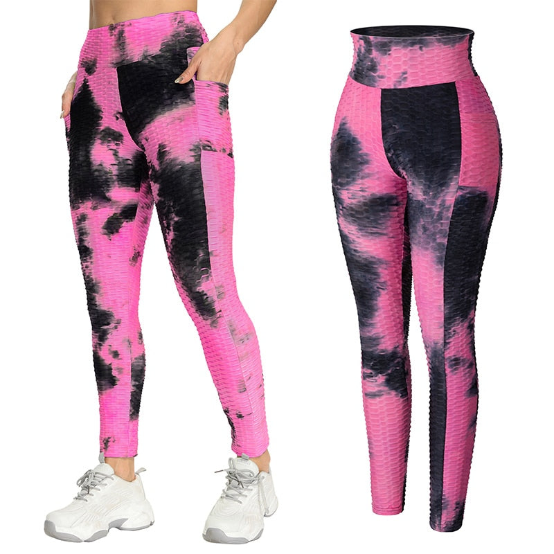 Women High Waist Workout Leggings Seamless Tie Dye Fitness Legging Butt Lifting Scrunch Stretch Legins Gym Sports Slim Pants