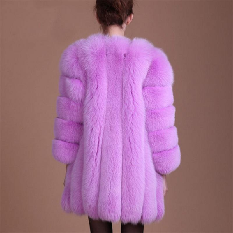 Faux Fox Fur coat Women Slim Faux Fur Jacket Long coat Winter Faux Fox Fur Coat stripe luxury fashion 4XL white,blue,purple