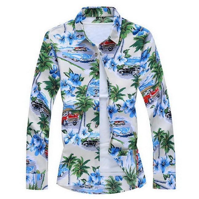 Men&#39;S Fashions 2022 Autumn Spring Clothes Shirt  Long Sleeves  Big Size M-5XL 6XL 7XL Hawaiian Beach Casual Floral Shirt For Man