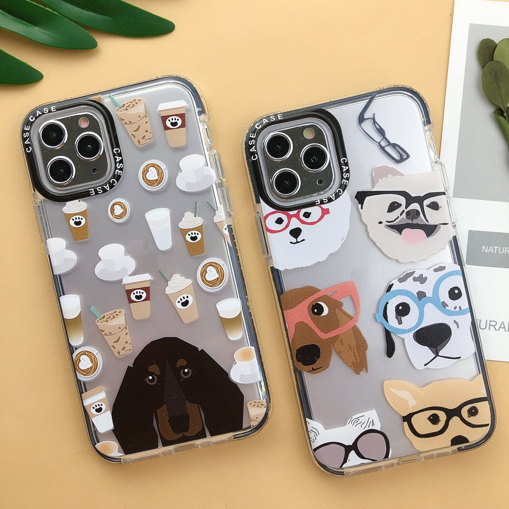 Cartoon Cat Dog Cute Animal Phone Cases For iPhone 11 13 12 Pro XR XS Max X 7 8 Plus Shockproof Clear Soft TPU Back Cover Case