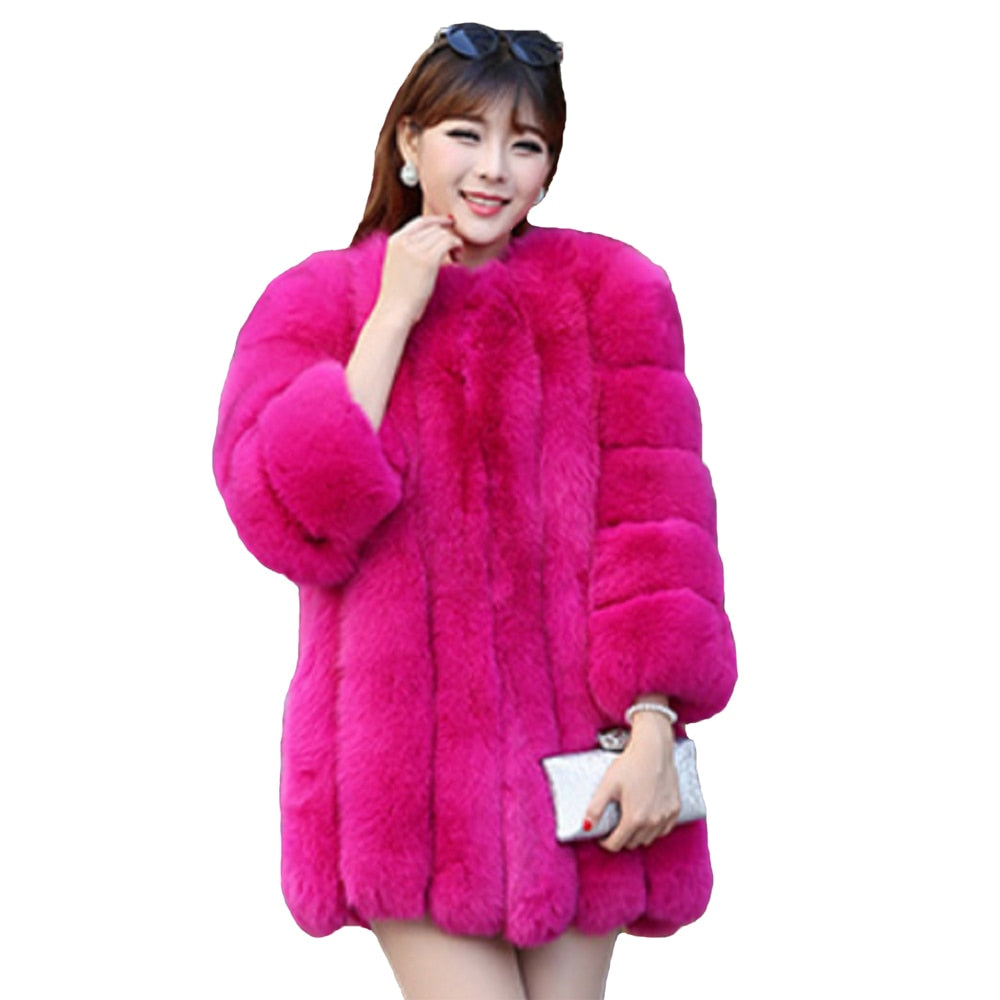 Faux Fox Fur coat Women Slim Faux Fur Jacket Long coat Winter Faux Fox Fur Coat stripe luxury fashion 4XL white,blue,purple