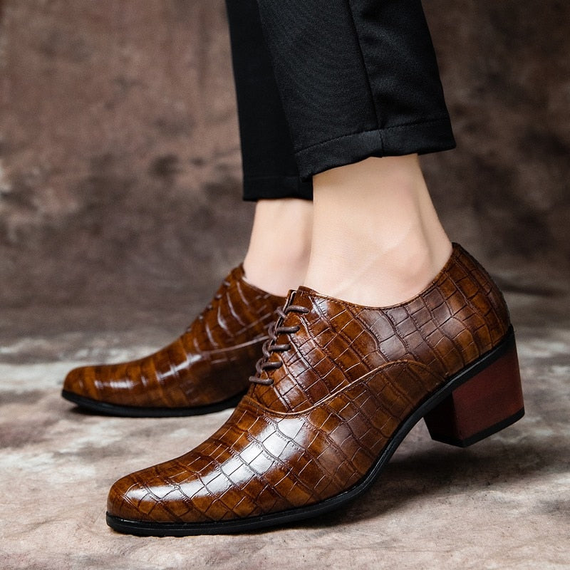 Hot Sale Crocodile Men&#39;s Heel shoes Formal Leather Brown Men Loafers Dress Shoes Fashion Mens Casual Shoes Zapatos Hombre 2021