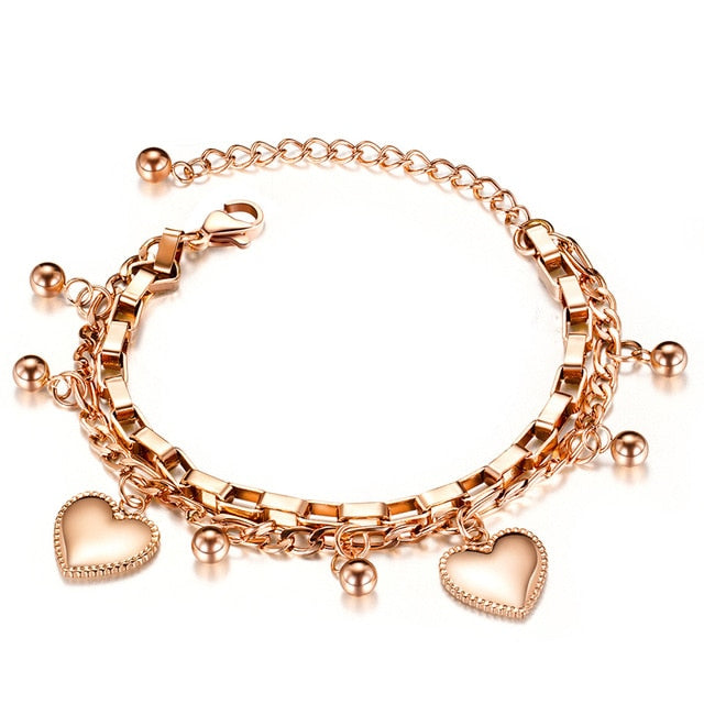 Love Heart Charm Bracelets For Women Gold Silver Color Stainless steel Bracelet&Bangle Jewelry Europe American Style Jewelry