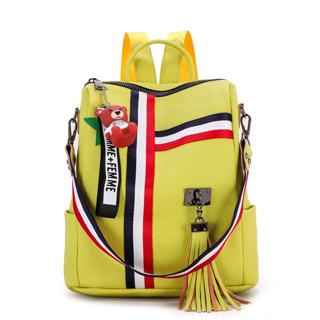 Luxury Female backpacks High Quality Leather tassel Backpack for  girls Ribbon School Bags large Shoulder bag 8 colorsTravel bag