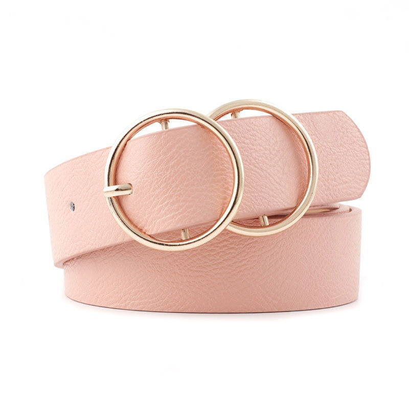 22 Styles Fashion Leather Women Belts Harajuku Gold Silver Double Round Buckle Waist Strap Trouser Jeans Female Waistband