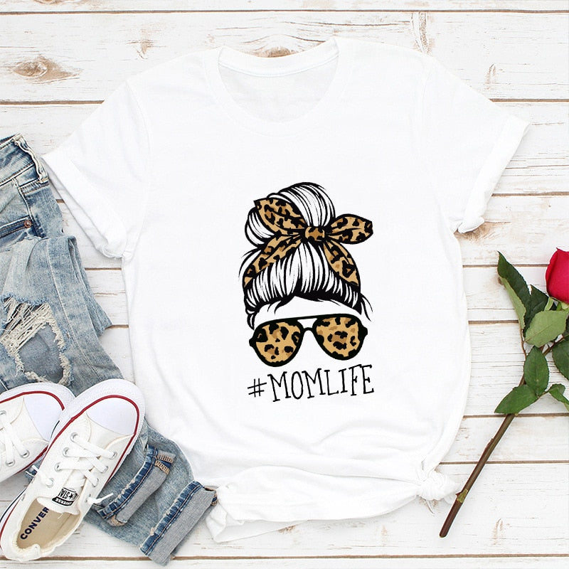 Summer Women T Shirt Versatile 100% Cotton Funny Leopard Mum Print Short Sleeve Oversized Goth Tshirts Casual Graphic Tee Tops