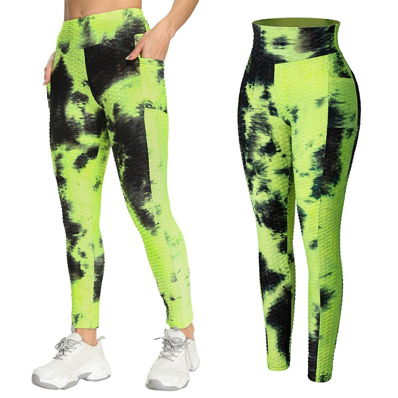 Women High Waist Workout Leggings Seamless Tie Dye Fitness Legging Butt Lifting Scrunch Stretch Legins Gym Sports Slim Pants