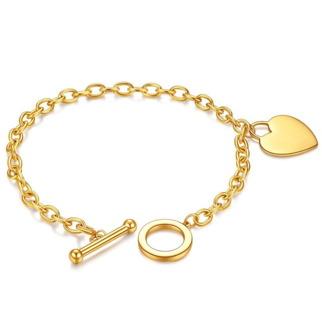 Love Heart Charm Bracelets For Women Gold Silver Color Stainless steel Bracelet&Bangle Jewelry Europe American Style Jewelry