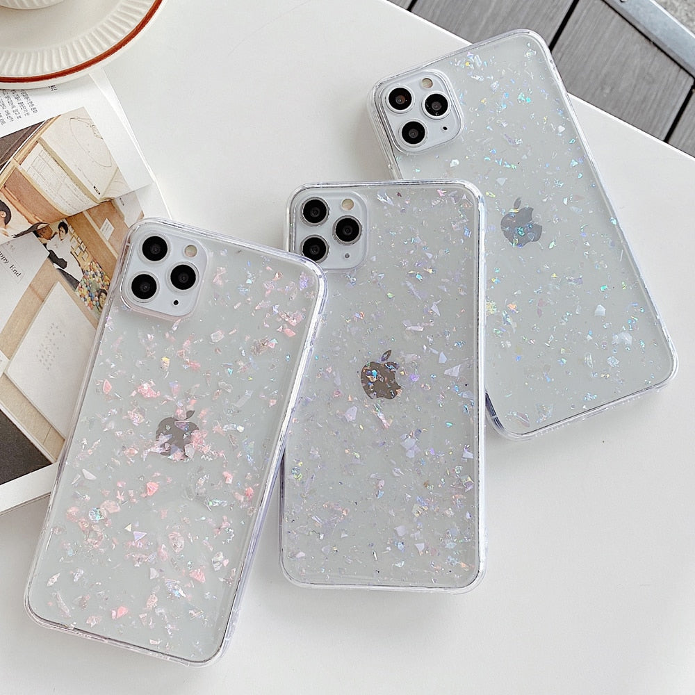 LACK Glitter Crystal Shell Clear Phone Case For iPhone 11 Pro Max X XR 7 Plus 12 13Pro 13 Sparkle Bling Sequin Soft Cases Cover