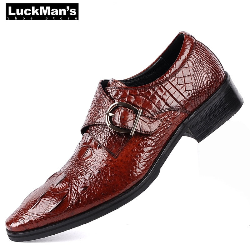 Men's Derby Shoes Business Loafers Gentleman Fashion Dress Shoe Faux Crocodile Pattern Leather Big-size 38-48