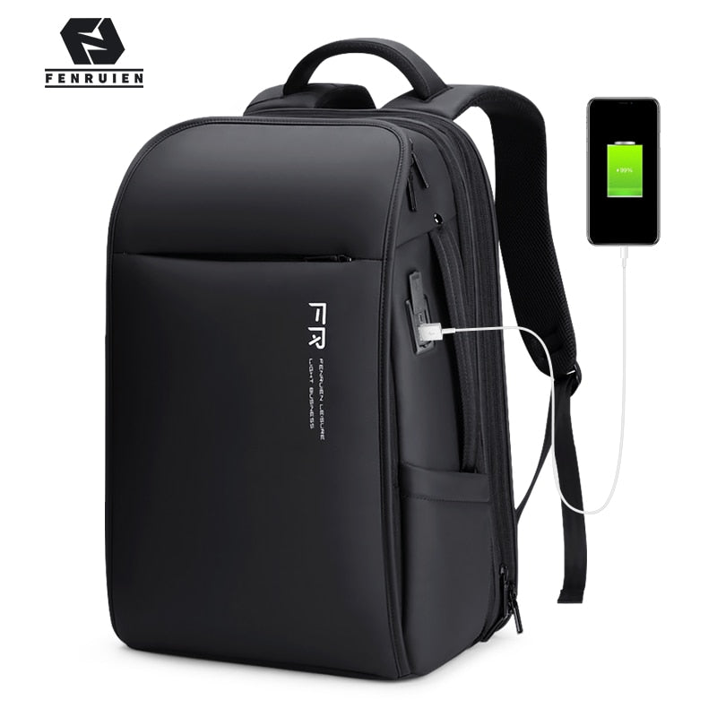 Fenruien New Fashion Men Backpack Waterproof Expandable USB Charging Backpacks 17.3 Inch Laptop Bag Business Travel Bag Backpack