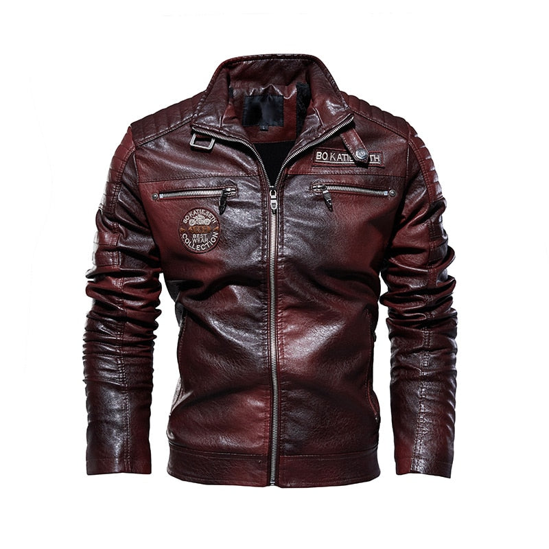 Leather Jacket Men Winter Fleece Motorcycle PU Leather Jacket Mens Stand Collar Casual Windbreaker Ropa De Hombre Slim Coat 7XL