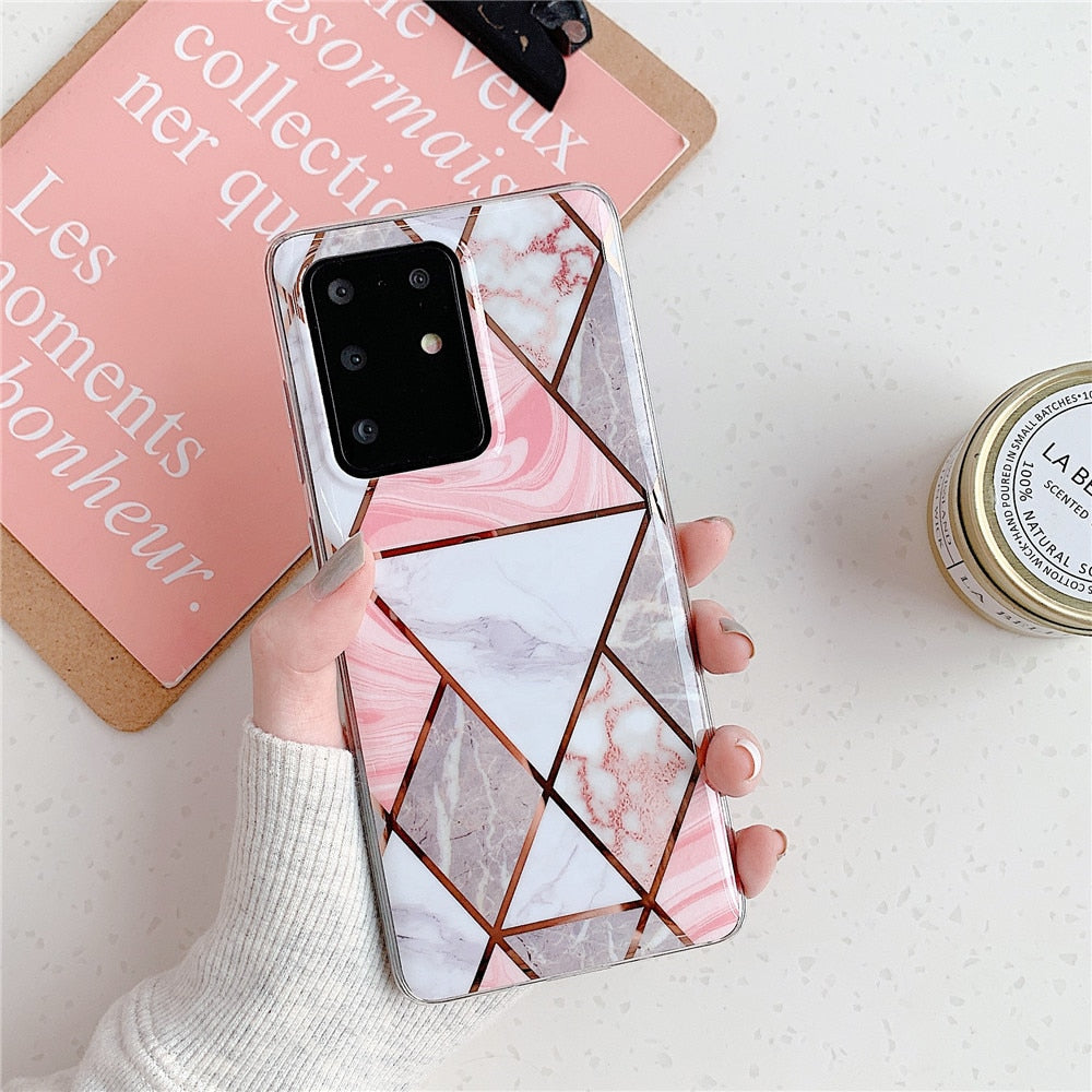 Geometric Marble Phone Cases For Samsung Note 20 Ultra A51 A52 A72 A71 A41 Soft Silicone Back Cover For IPhone 12 Pro Max