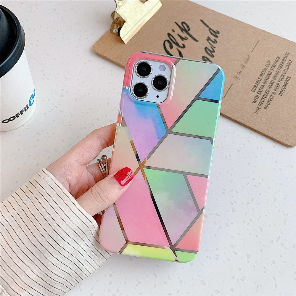 Geometric Marble Phone Cases For Samsung Note 20 Ultra A51 A52 A72 A71 A41 Soft Silicone Back Cover For IPhone 12 Pro Max