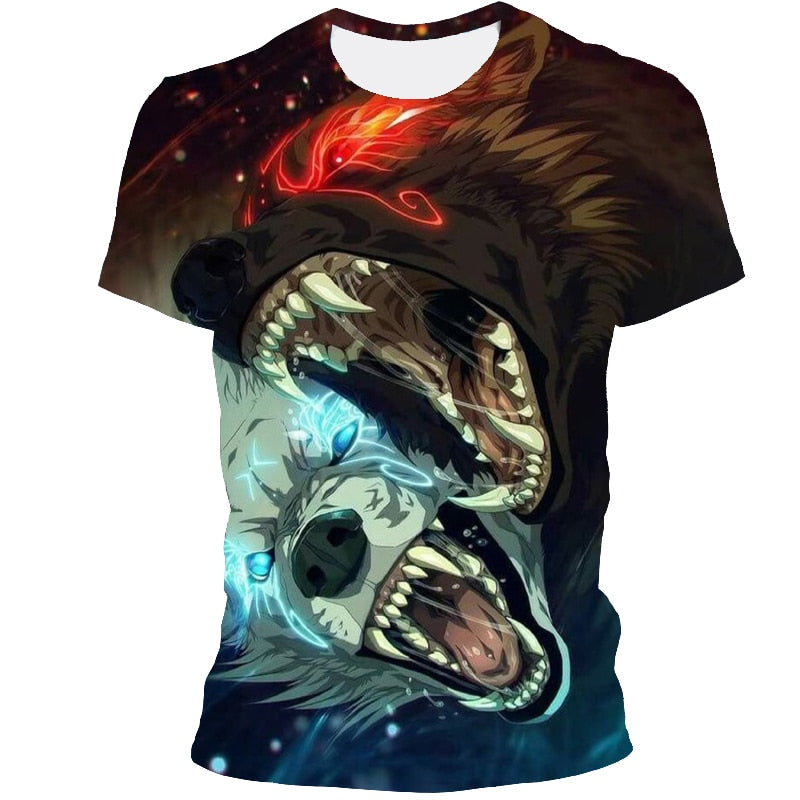 Men's t-shirt 3D printing t-shirt new wolf pattern round neck tshirt hip-hop street Harajuku top, plus plus size street clothing