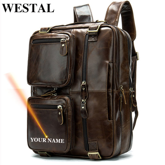 WESTAL 100% Genuine Leather Men Backpack School Bags for Teenager Large Travel Backpacks for Laptop Backpack Mochila Notebook 43