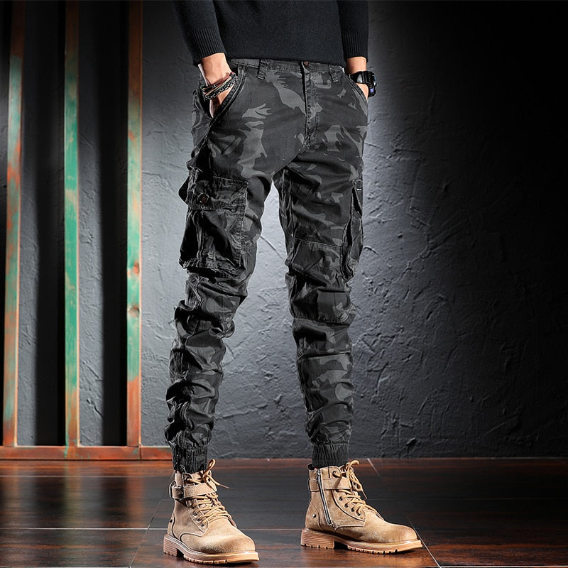 Fashion Streetwear Men Jeans High Quality Loose Fit Casual Cargo Pants Big Pocket Camouflage Military Harem Trousers Joggers