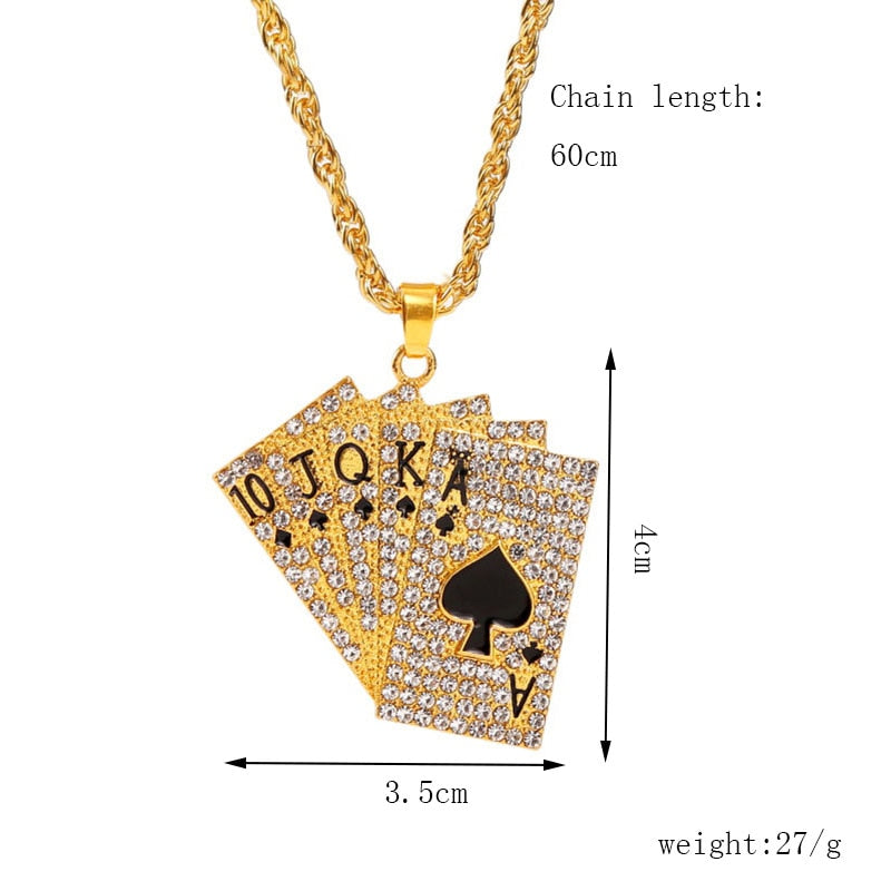 Hip Hop Jewelry Women Men Statement Enamel Playing Cards Pendants Necklaces Hip Hop Jewelry Fashion Gold Silver Color Necklace