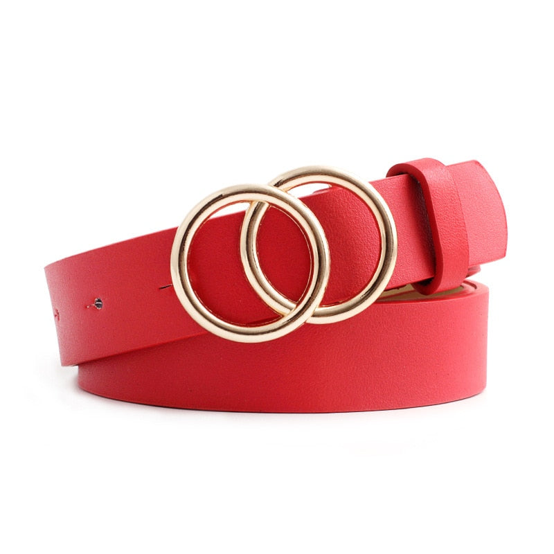 22 Styles Fashion Leather Women Belts Harajuku Gold Silver Double Round Buckle Waist Strap Trouser Jeans Female Waistband