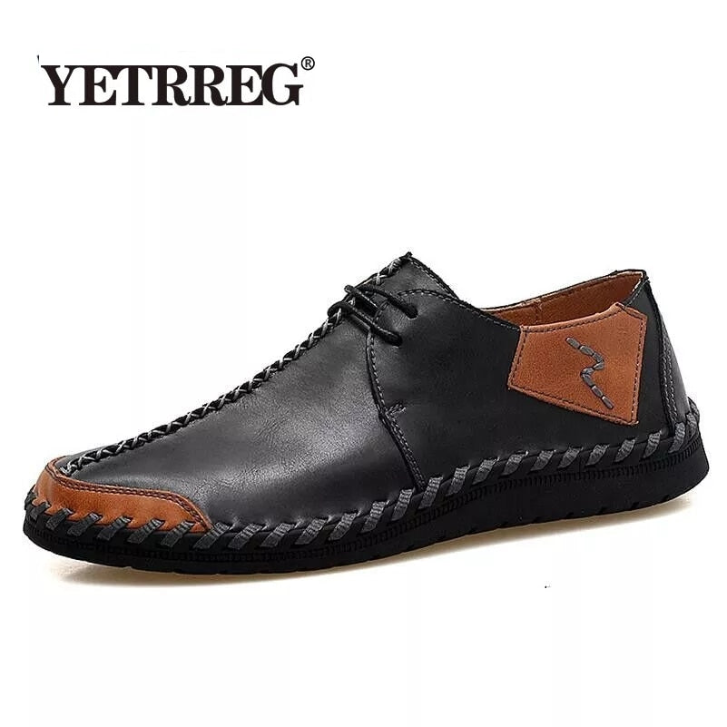 VANCAT Brand New Men Shoes Big Size 38-47 Mens Shoes Casual High Quality Split Leather Shoes Lace Up Man Flats Shoes