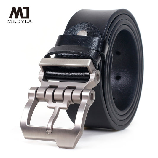 MEDYLA Men Belts Cow Leather Jeans Waistband Genuine Leather Male Belt Soft Alloy Pin Buckle Men's Belt P09A