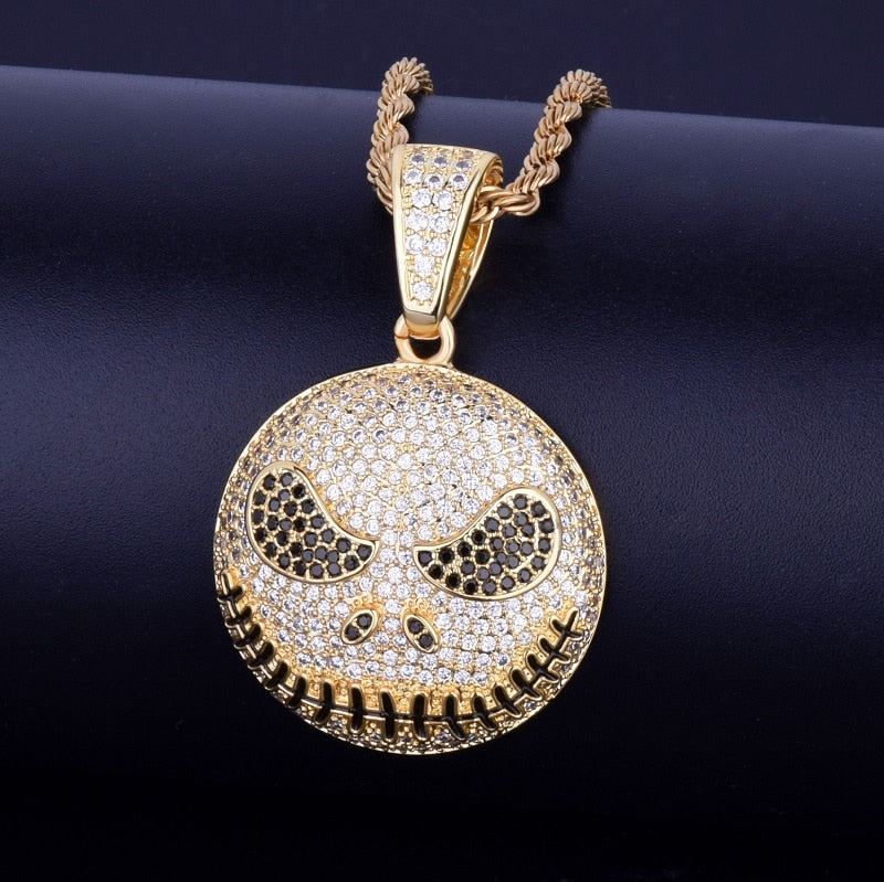 Character Round Face Pendant Necklace Gold Color Cubic Zircon Men's Hip Hop Jewelry for Men