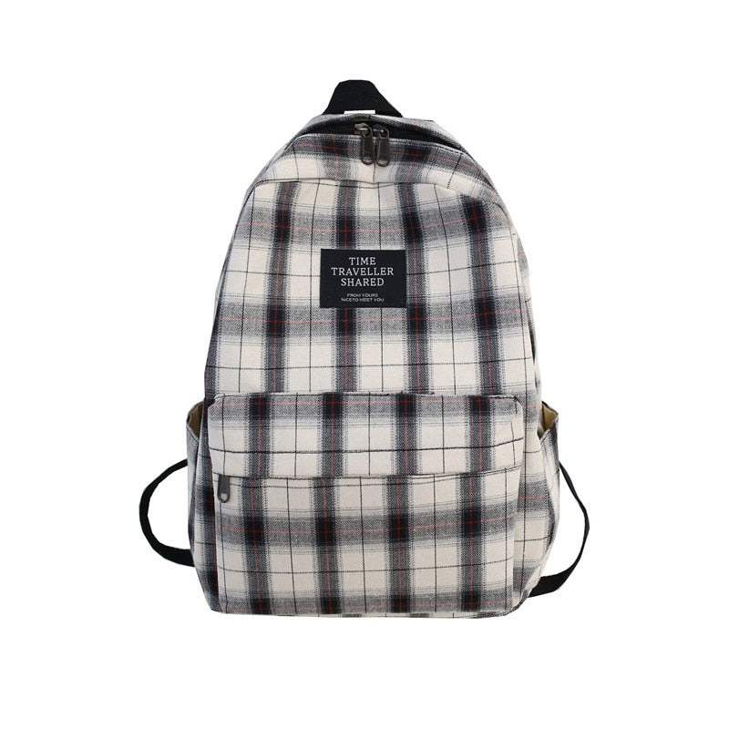 Fashion Plaid Canvas Women&#39;s Backpack Student Backpacks Teenage Girl School Bags Large Capacity Waterproof Travel Rucksack