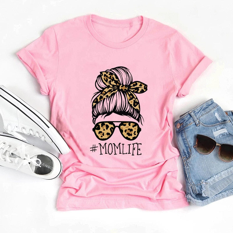 Summer Women T Shirt Versatile 100% Cotton Funny Leopard Mum Print Short Sleeve Oversized Goth Tshirts Casual Graphic Tee Tops