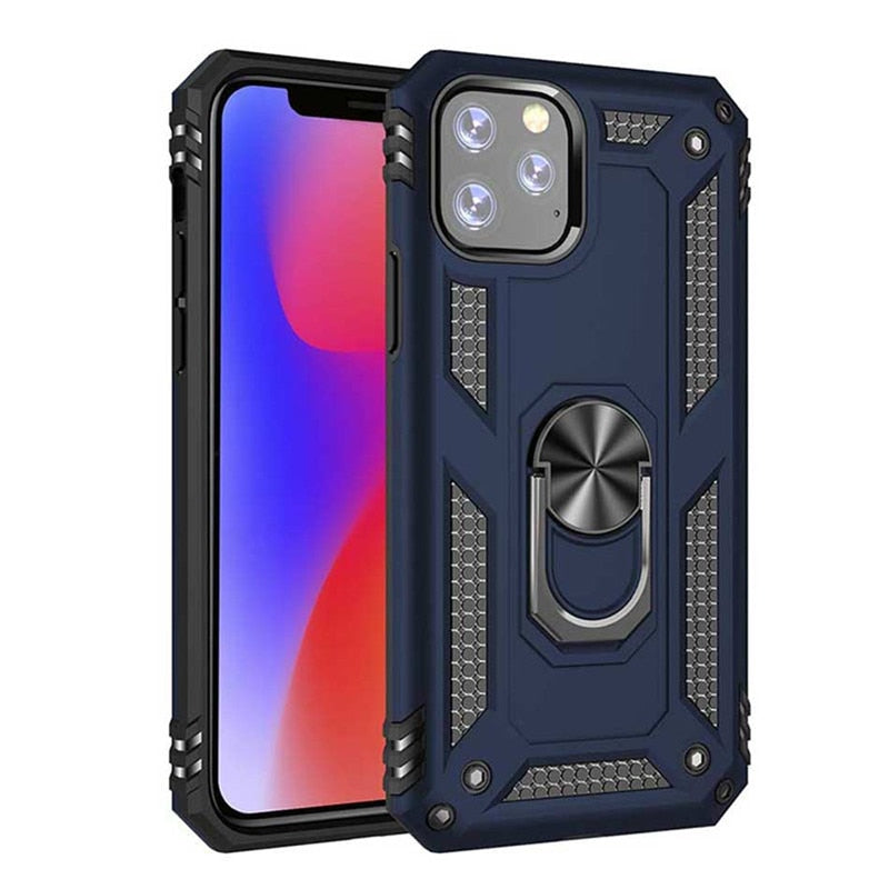 Shockproof Phone Case with 2pcs Glass For iphone 11 Pro XR X XS Max 7 8 6 6s Plus Full Cover Car Magnetic Ring Kickstand Cases