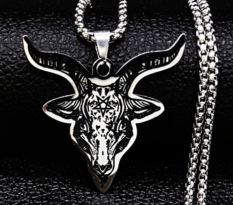 Stainless Steel Satan Sheep Head Necklace Jewelry Silver Color Statement Necklace for Men Jewelry cadenas para hombre N3261S03