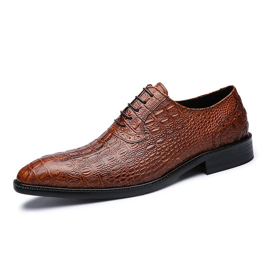 Alligator Style Mens Wedding  Shoes Lace Up Oxford Genuine Leather Crocodile Print Party Business Brown Dress Shoes for Men